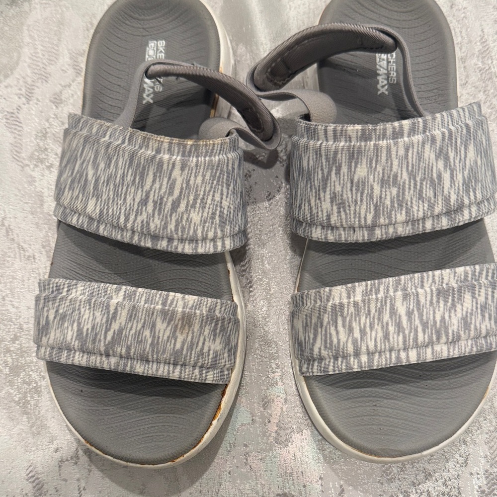 Skechers Women's Gray Dual-Strap Slide Sandals